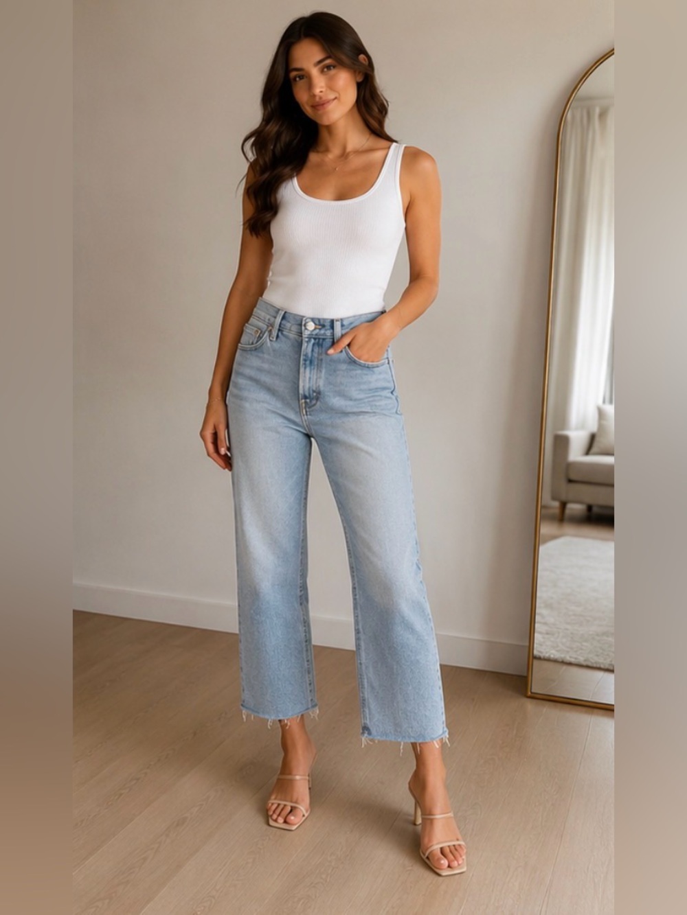 FRAME Le Garçon Crop High Rise Straight Jeans Light Wash Size 32